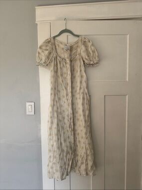 Light Floral Button-Front Maxi Dress in Cream with Yellow Floral Print